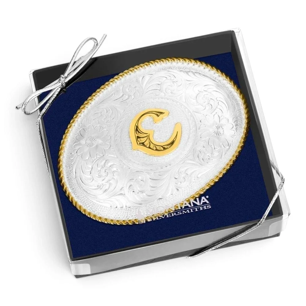 Montana Silversmiths Initial 'C' Belt Buckle – Western Two-Tone Retail $140 NEW